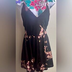 Velvet Burgundy Floral Open Back Romper